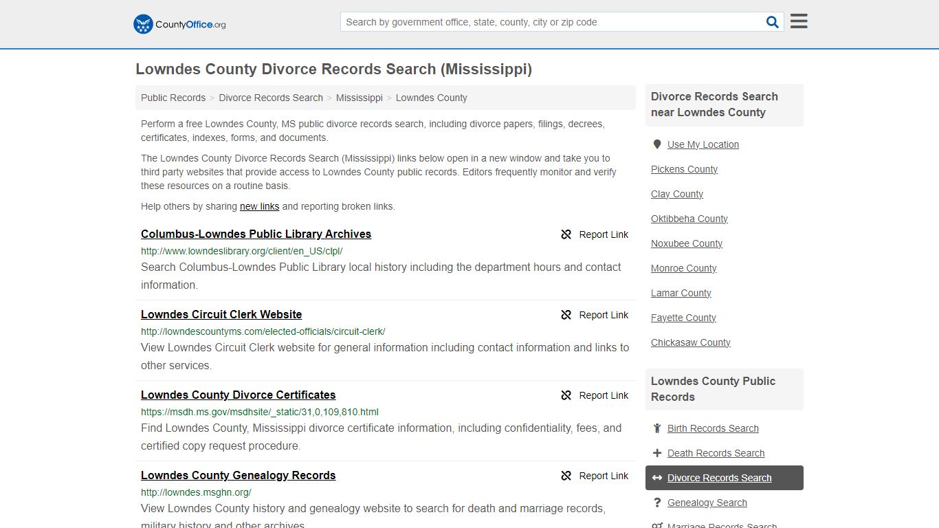 Lowndes County Divorce Records Search (Mississippi)