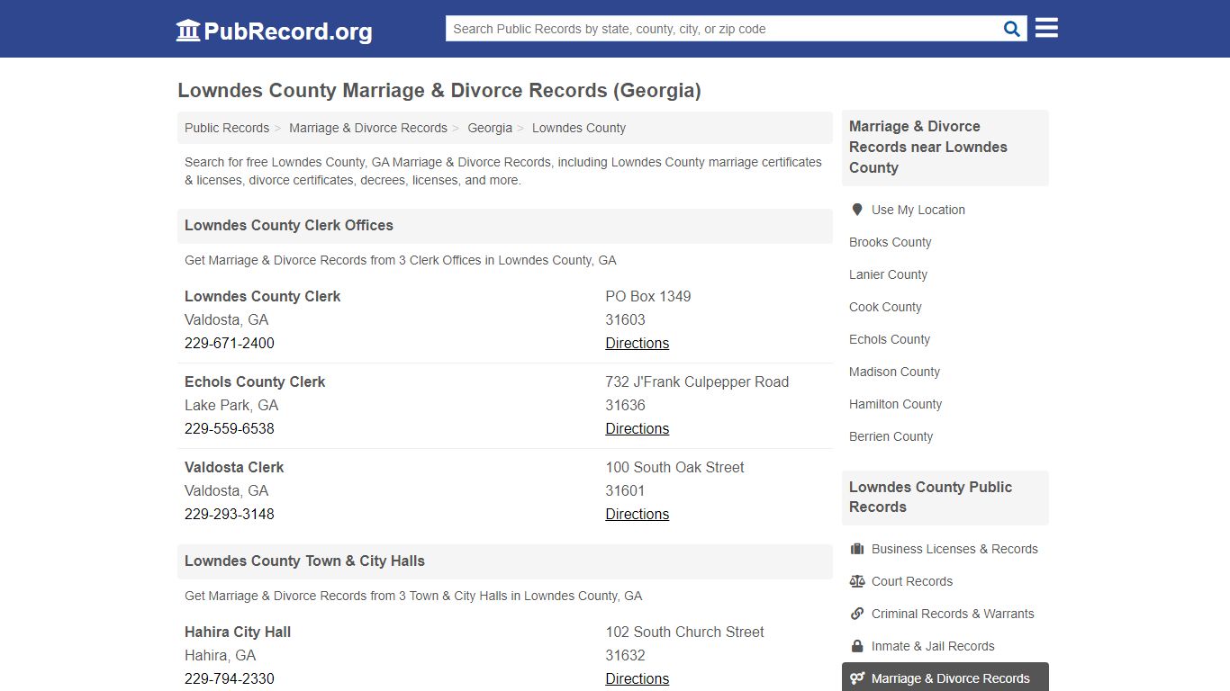 Lowndes County Marriage & Divorce Records (Georgia)