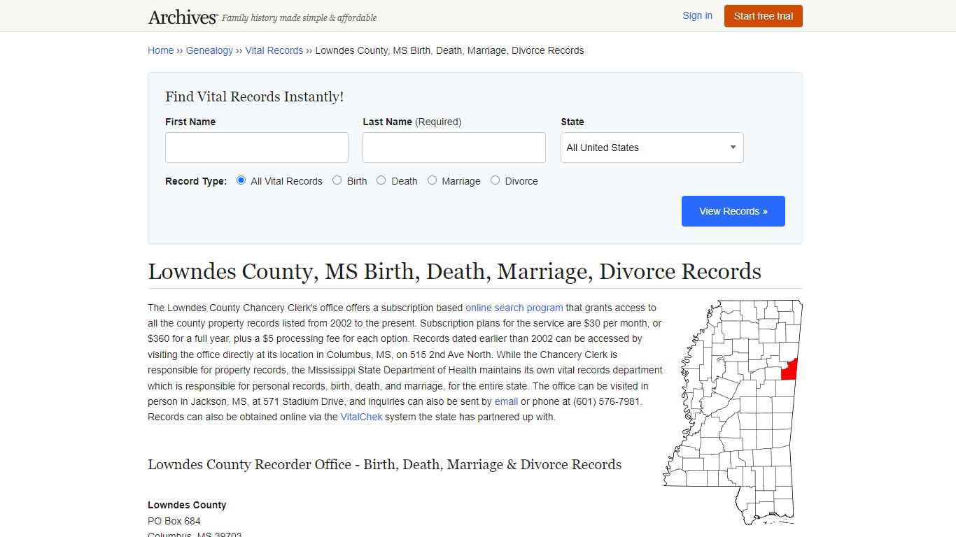 Lowndes County, MS Birth, Death, Marriage, Divorce Records - Archives.com