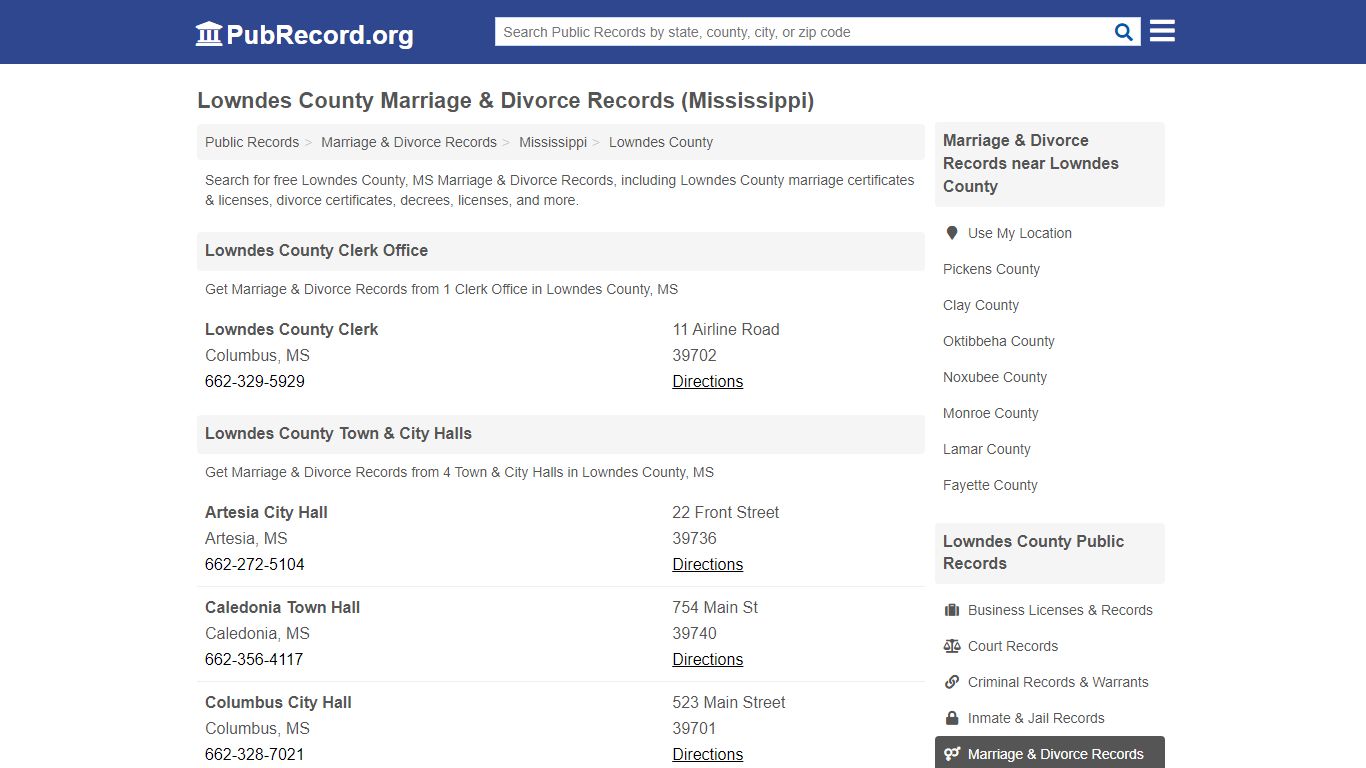 Lowndes County Marriage & Divorce Records (Mississippi)